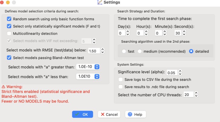 Advanced search settings for improving the regression model