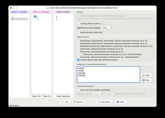 Initial settings for calculating constants of the differential equation