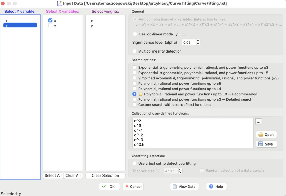 Initial settings for curve fitting in ndCurveMaster