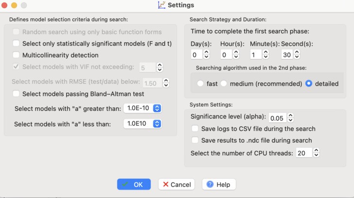 Search criteria filter settings