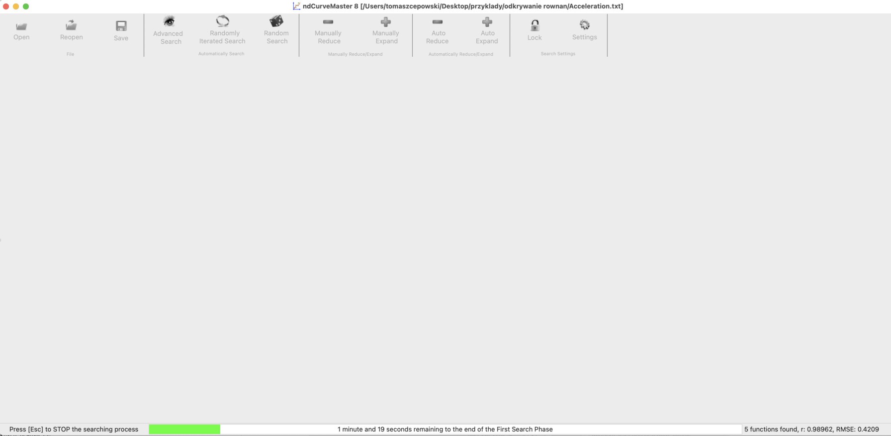 First phase of equation discovery for acceleration