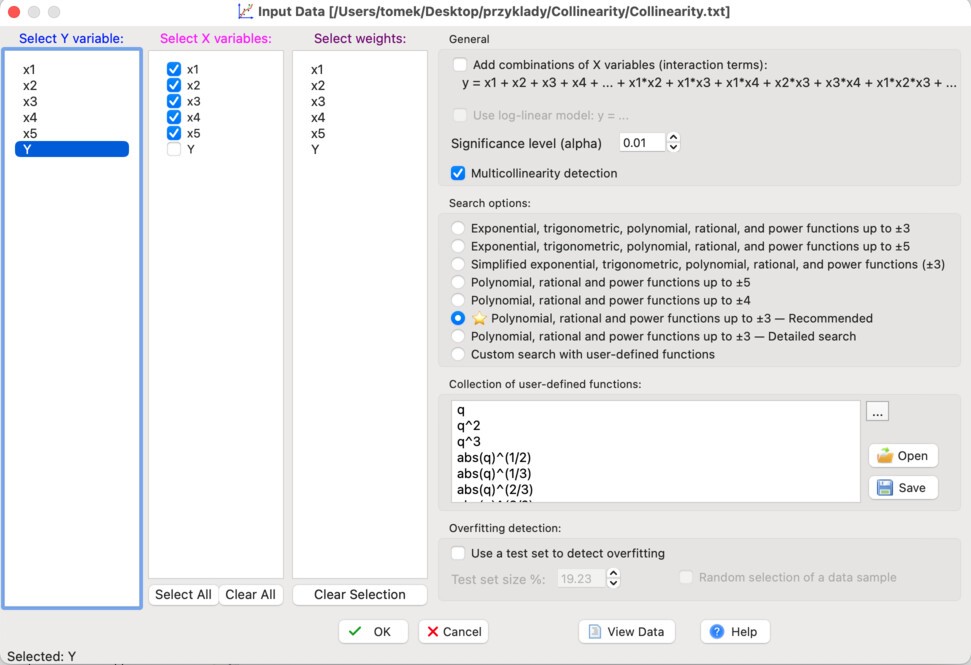 Initial regression settings in ndCurveMaster