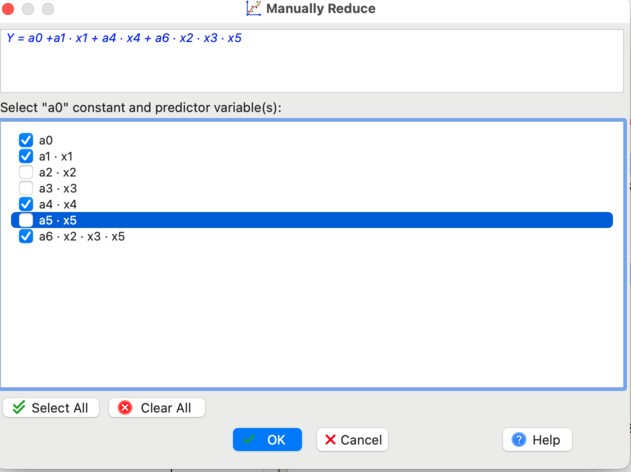 Removing original correlated predictors using Manually Reduce
